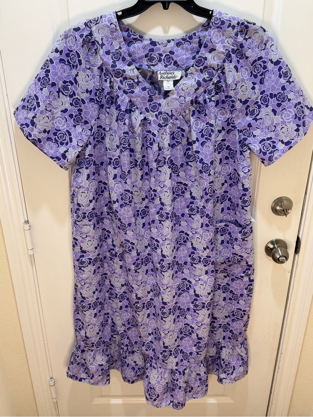 Vtg Purple Floral Anthony Richards Pull-over Gown, House Coat, Mumu, Size 2X